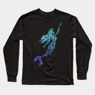 Teal and Blue Ombre Faux Glitter Mermaid Silhouette Long Sleeve T-Shirt